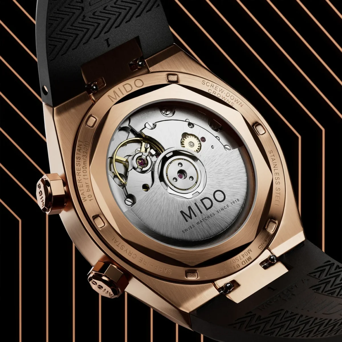 Mido multifort 8 two crowns rose gold pvd and black dial 4