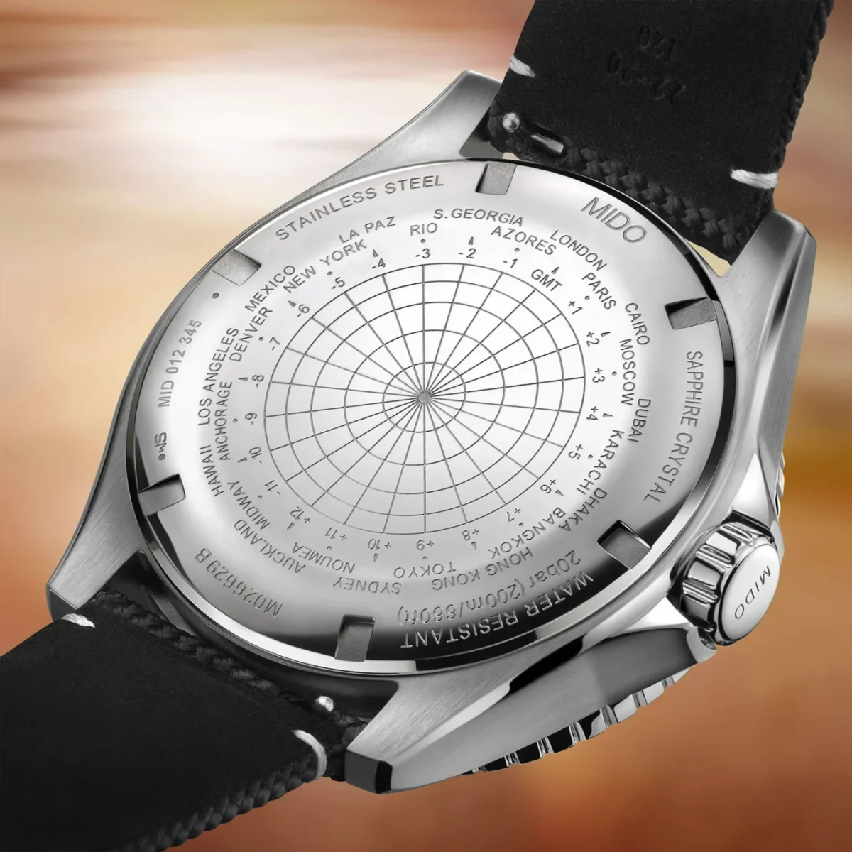 Mido ocean star gmt noir blanc arriere
